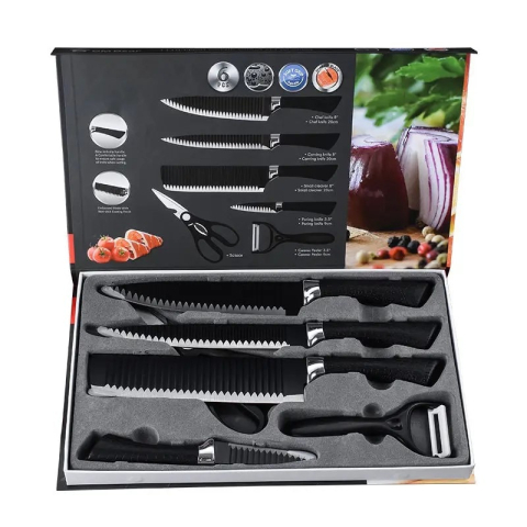 Set 6 Piese de Bucătărie - 4 Cuțite Premium, Decojitor de Legume și Foarfecă Multifuncțională, Lame din Oțel Inoxidabil, Design Ergonomic [1]
