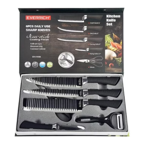 Set 6 Piese de Bucătărie - 4 Cuțite Premium, Decojitor de Legume și Foarfecă Multifuncțională, Lame din Oțel Inoxidabil, Design Ergonomic [3]