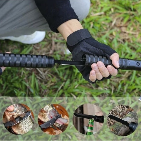 Set topor multifuncțional 6 în 1, 43.5 cm, cu accesorii outdoor – amnar, cuțit, fluier, busolă și spargător sticlă, oțel 420 [4]