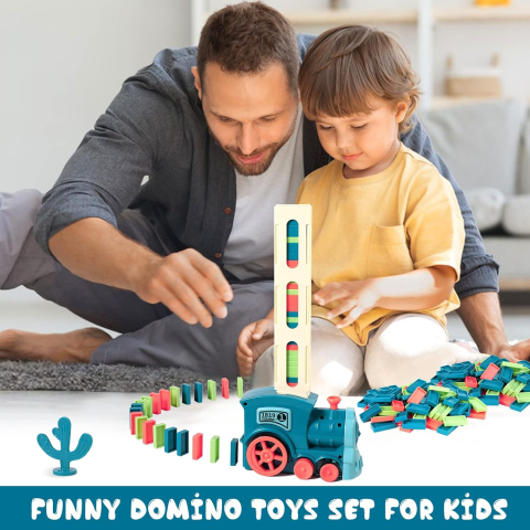 Set Tren Domino Automat pentru Copii 3+ Ani - Plasare Automată, Blocuri ABS Multicolore, Lumini și Sunete, Joc Educativ Interactiv [2]