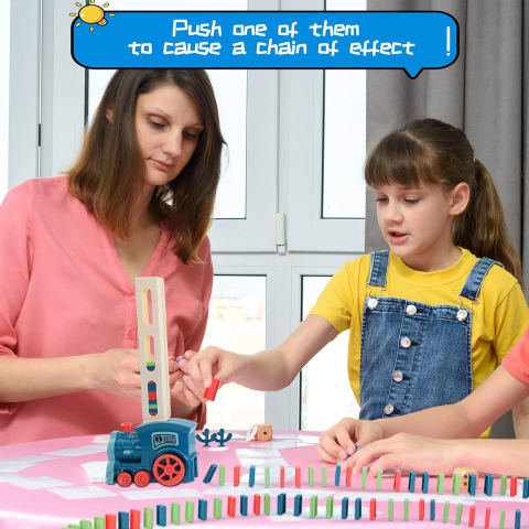 Set Tren Domino Automat pentru Copii 3+ Ani - Plasare Automată, Blocuri ABS Multicolore, Lumini și Sunete, Joc Educativ Interactiv [5]