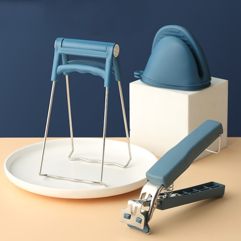 Casa si Bucatarie - Set ustensile pentru bucătărie, clește cu silicon și mănuși rezistente la temperatură, oțel inoxidabil și ABS, utilizare sigură și ușoară