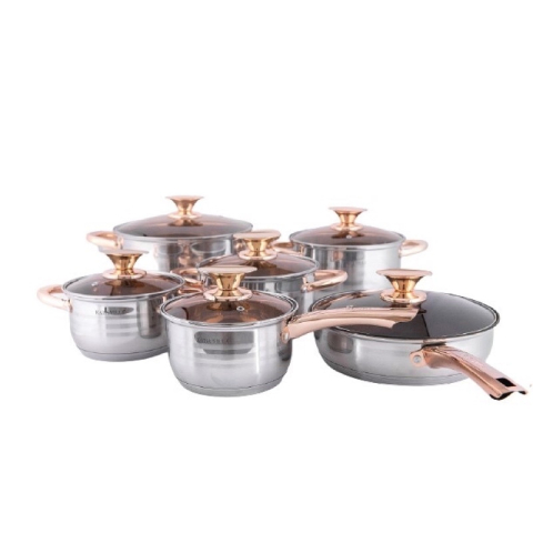 Set Vase de Gătit din 12 Piese din Oțel Inoxidabil, Fără Nichel, Netoxic, cu Structură în 5 Straturi, Oale, Cratiță și Tigaie, Compatibil cu Plite pe Gaz, Inducție și Toate Tipurile de Aragaz [6]