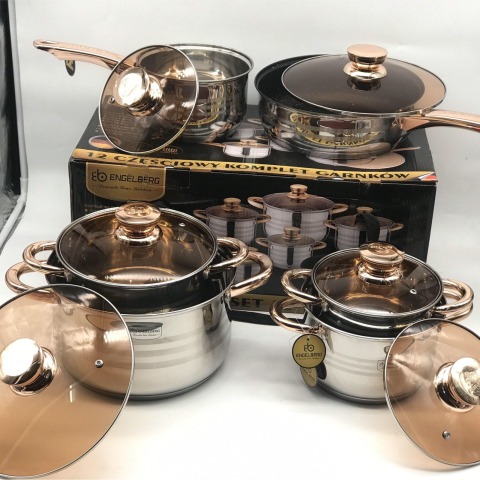Set Vase de Gătit din 12 Piese din Oțel Inoxidabil, Fără Nichel, Netoxic, cu Structură în 5 Straturi, Oale, Cratiță și Tigaie, Compatibil cu Plite pe Gaz, Inducție și Toate Tipurile de Aragaz [4]