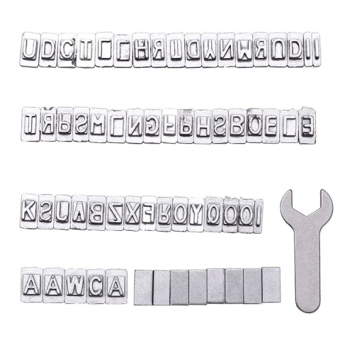 Ștanțator carne grătar cu 52 litere, metal cu mâner din lemn, pentru marcarea fripturii, rezistent la temperaturi ridicate, argintiu [4]