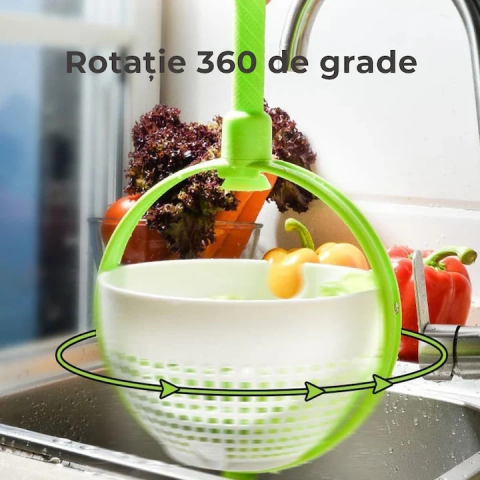 Strecurătoare rotativă pentru salată, multifuncțională, sistem de centrifugare cu mâner extensibil, plastic rezistent, pentru spălare și uscare legume, alb/verde [7]