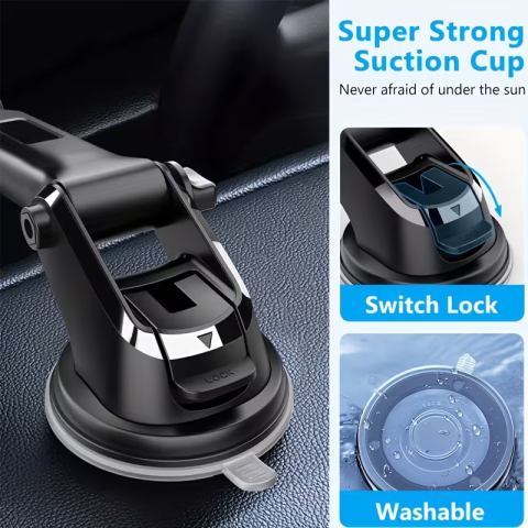 Suport Auto Universal 2 în 1 pentru Telefon și GPS, Montare pe Bord, Rotire 360° și Cap Pivotant 270°, Material PVC Moale, Compatibil cu Toate Smartphone-urile, Negru [2]