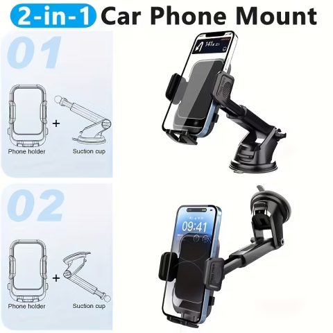 Suport Auto Universal 2 în 1 pentru Telefon și GPS, Montare pe Bord, Rotire 360° și Cap Pivotant 270°, Material PVC Moale, Compatibil cu Toate Smartphone-urile, Negru [3]