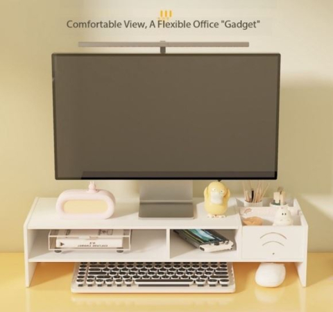 Suport Laptop și Monitor Alb, Dimensiuni 10x20x49 cm, Organizator cu Spațiu de Depozitare Integrat, Design Ergonomic pentru Birou Modern [2]