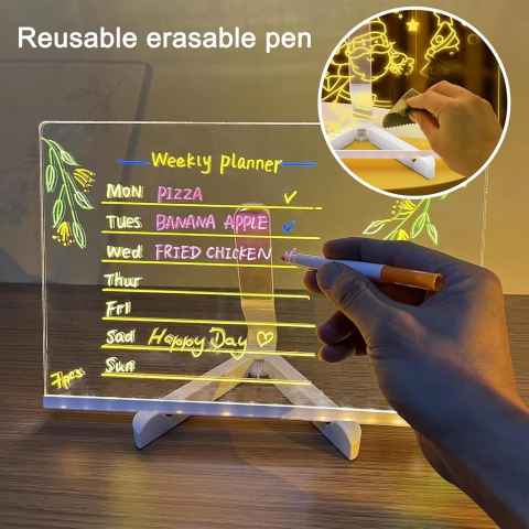 Tabletă de desen LED 30×20 cm, reutilizabilă, cu 7 markere colorate și suport, ideală pentru copii, școală și birou [2]