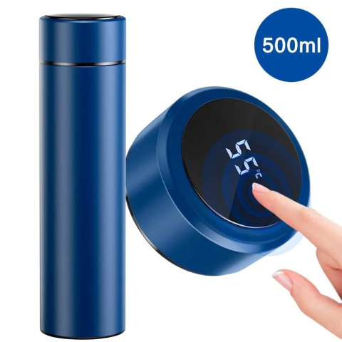 Casa si Bucatarie - Termos Smart 500 ml, Afișaj LED pentru Monitorizarea Temperaturii, Izolare pentru Băuturi Calde și Reci, Design Compact și Modern, Albastru