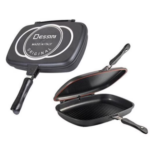 Casa si Bucatarie - Tigaie Dublă Antiaderentă 36 cm, Aluminiu Turnat pentru Menținerea Optimă a Căldurii, Interior Marmorat, Închidere Magnetică Anti-Scurgere, Design Practic pentru Gătire Uniformă