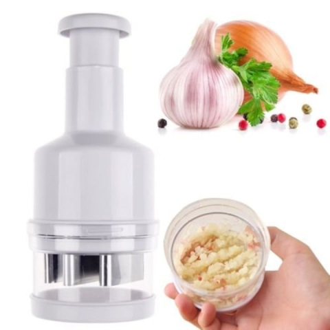 Casa si Bucatarie - Tocător legume și fructe manual, multifuncțional, cu sistem de presare, 6 lame inox, recipient detașabil, alb