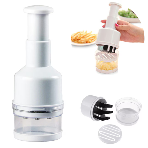 Tocător legume și fructe manual, multifuncțional, cu sistem de presare, 6 lame inox, recipient detașabil, alb [3]