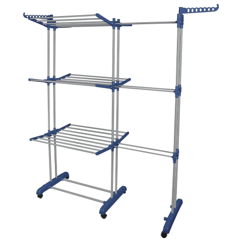 Rafturi, Organizatoare si Suporturi - Uscător de Rufe Pliabil cu 3 Niveluri - Oțel Carbon, Înălțime și Lățime Reglabile, Capacitate 30 kg, 176 x 138 x 45 cm