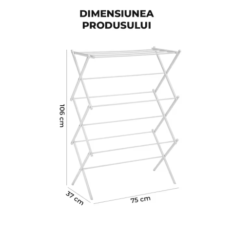 Uscător vertical pliabil tip acordeon, 37x75x106 cm, structură din oțel carbon, capacitate susținere 14.5 kg, design compact, alb [4]