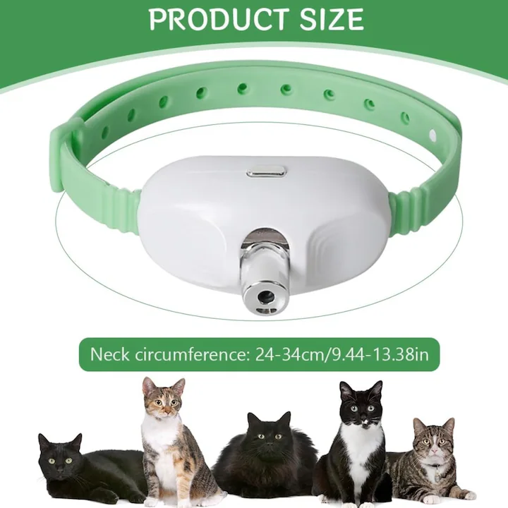 Zgardă inteligentă cu laser pentru pisici, jucărie LED interactivă, unghi 41°, oprire automată 15 min, reîncărcare USB, reglabilă, verde [7]