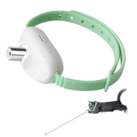 Pentru animale de companie - Zgardă inteligentă cu laser pentru pisici, jucărie LED interactivă, unghi 41°, oprire automată 15 min, reîncărcare USB, reglabilă, verde