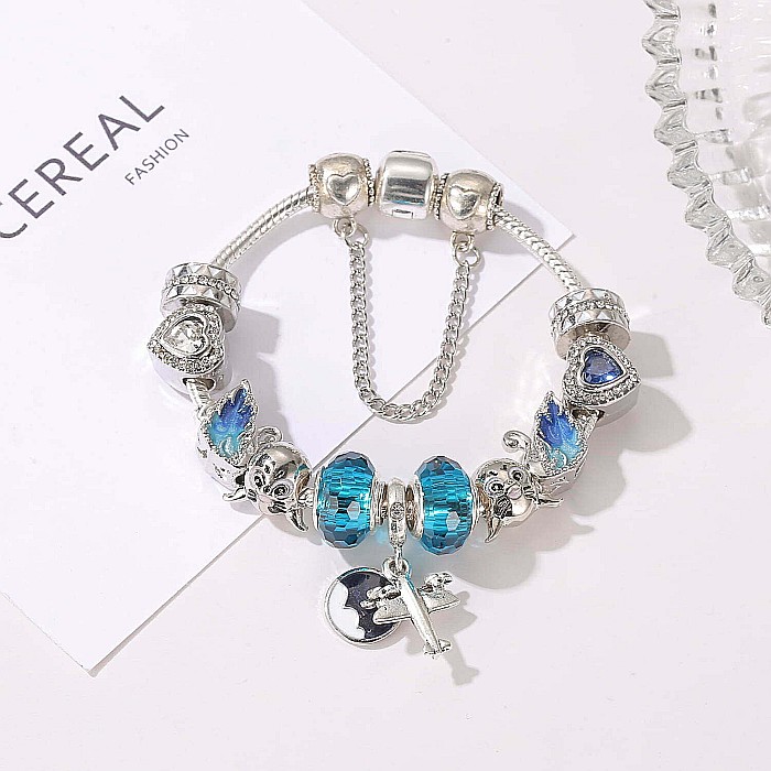Bratara Charm MBrands cu inima, avion, pisica si cristale albastre, aliaj metalic placat [2]