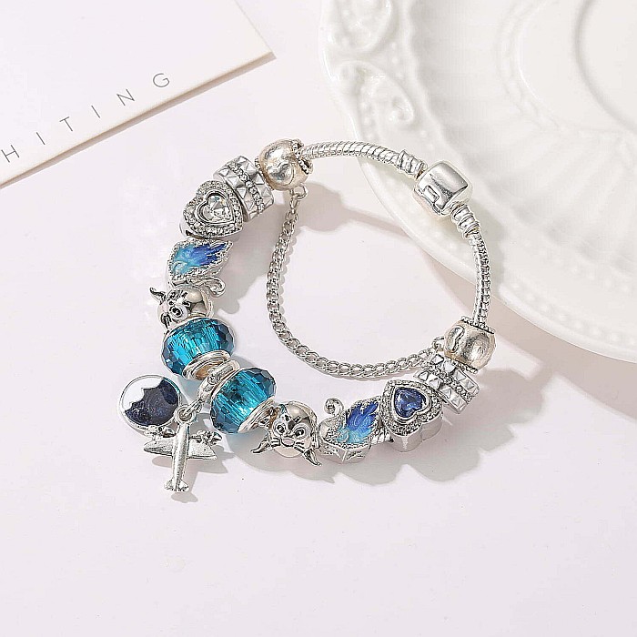Bratara Charm MBrands cu inima, avion, pisica si cristale albastre, aliaj metalic placat [4]