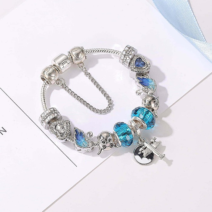 Bratara Charm MBrands cu inima, avion, pisica si cristale albastre, aliaj metalic placat [5]