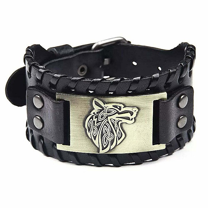 Bratara MBrands din piele naturala cu lup, 27.5 cm , inchidere cu catarama [2]