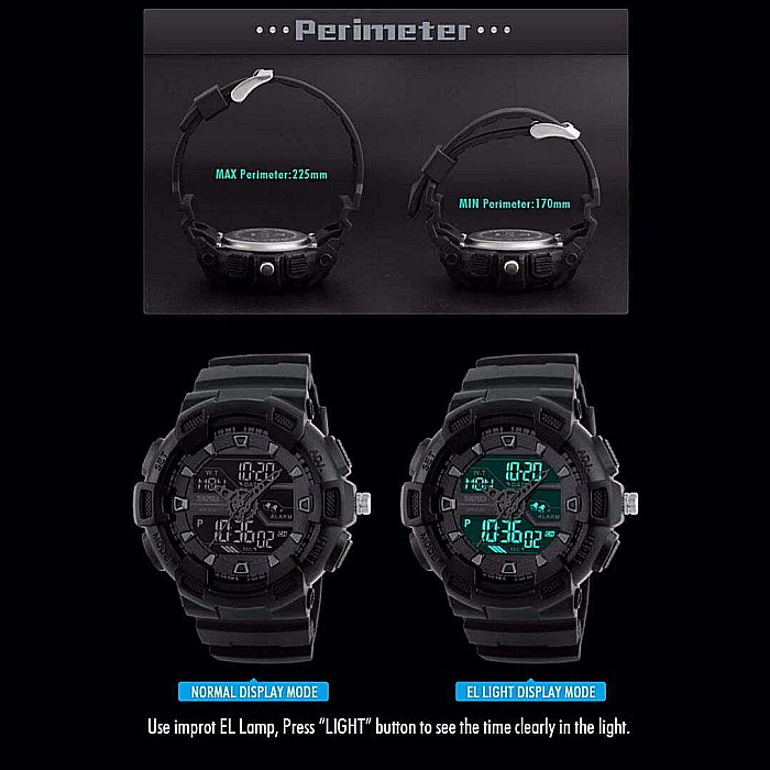 Ceas barbatesc Army SKMEI 1189 negru Dual Time analog si digital Quartz [4]
