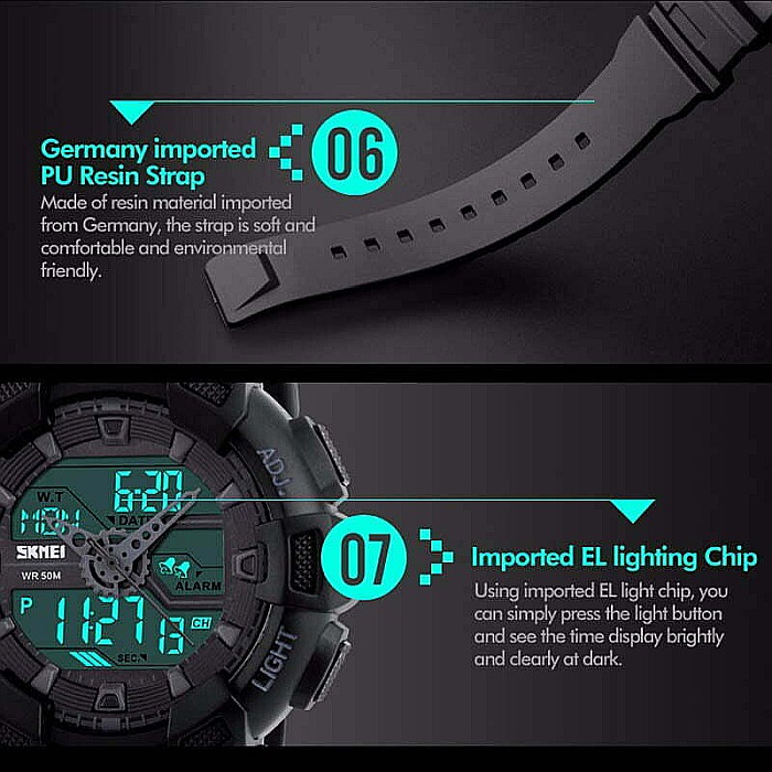 Ceas barbatesc Army SKMEI 1189 negru Dual Time analog si digital Quartz [3]