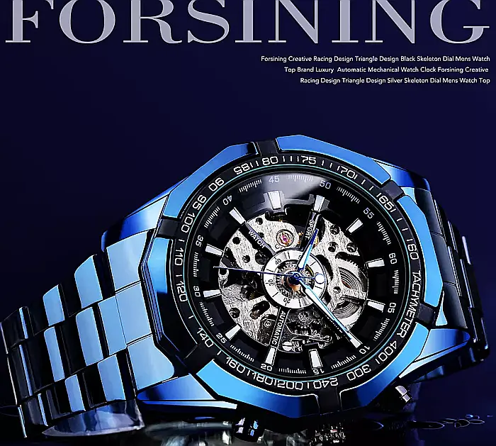 Ceas barbatesc Forsining automatic, bratara inox [6]