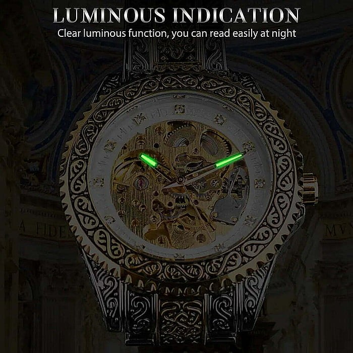 Ceas barbatesc Forsining automatic, skeleton, bratara inox [2]