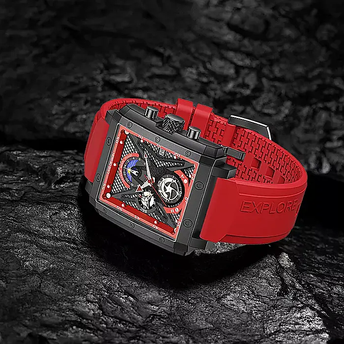 Ceas barbatesc Lige Maritim , quartz ,curea silicon rosu, chronograf, indici zi noapte [5]