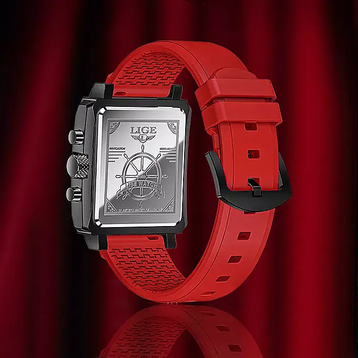 Ceas barbatesc Lige Maritim , quartz ,curea silicon rosu, chronograf, indici zi noapte [6]