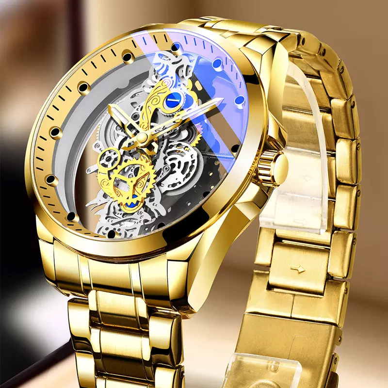 Ceas barbatesc luxury MBrands quartz, bratara inox, spate transparent, secundar forma rotita [1]