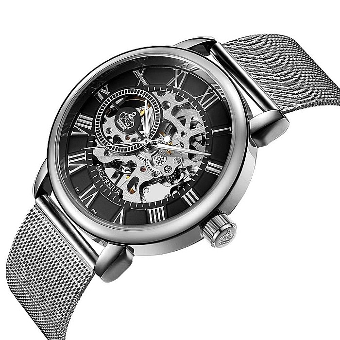 Ceas barbatesc MG. Orkina automatic, skeleton, bratara metalica [2]