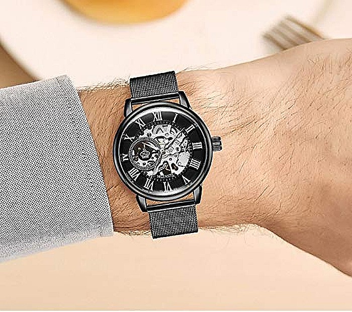 Ceas barbatesc MG. Orkina automatic, skeleton, bratara metalica [5]