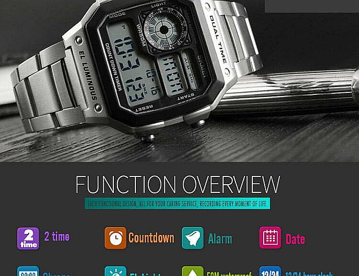 Ceas barbatesc SKMEI 1335 digital Quartz bratara inox [3]