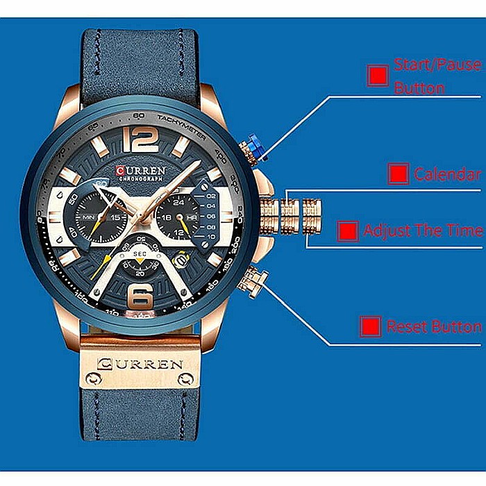 Ceas barbati Curren 8329 chronograf , calendar, indici luminosi, curea piele naturala [4]