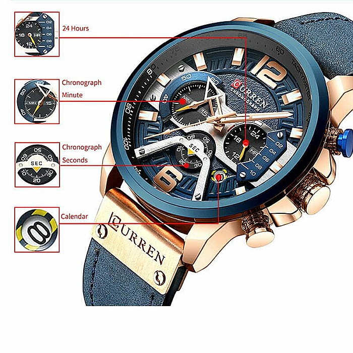 Ceas barbati Curren 8329 chronograf , calendar, indici luminosi, curea piele naturala [5]