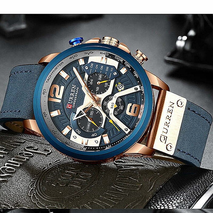 Ceas barbati Curren 8329 chronograf , calendar, indici luminosi, curea piele naturala [6]