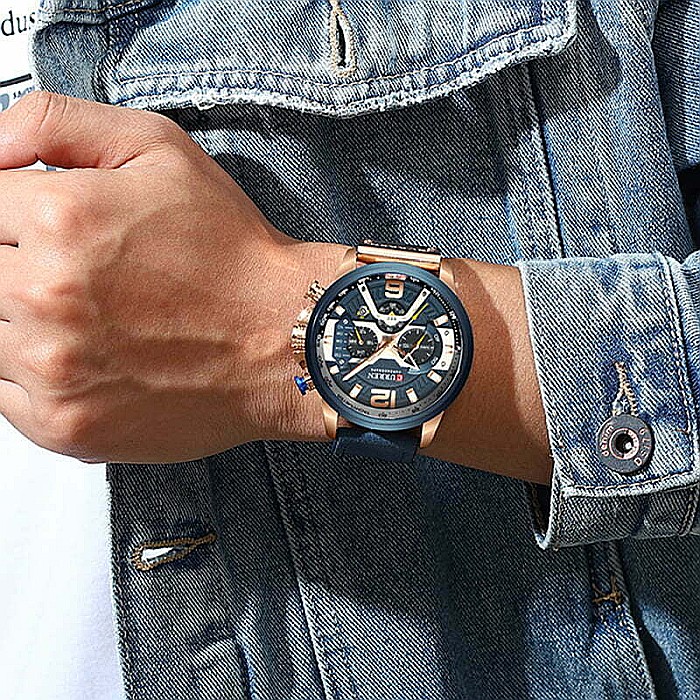 Ceas barbati Curren 8329 chronograf , calendar, indici luminosi, curea piele naturala [3]