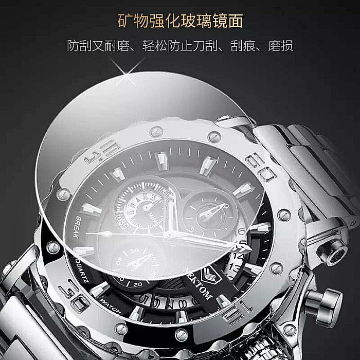 Ceas barbati Liluoke chronograf , calendar, indici luminosi, curea inox [4]