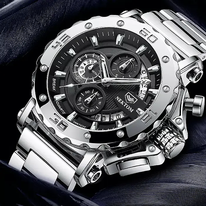 Ceas barbati Liluoke chronograf , calendar, indici luminosi, curea inox [2]