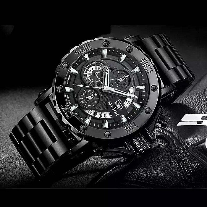 Ceas barbati Liluoke chronograf , calendar, indici luminosi, curea inox [2]