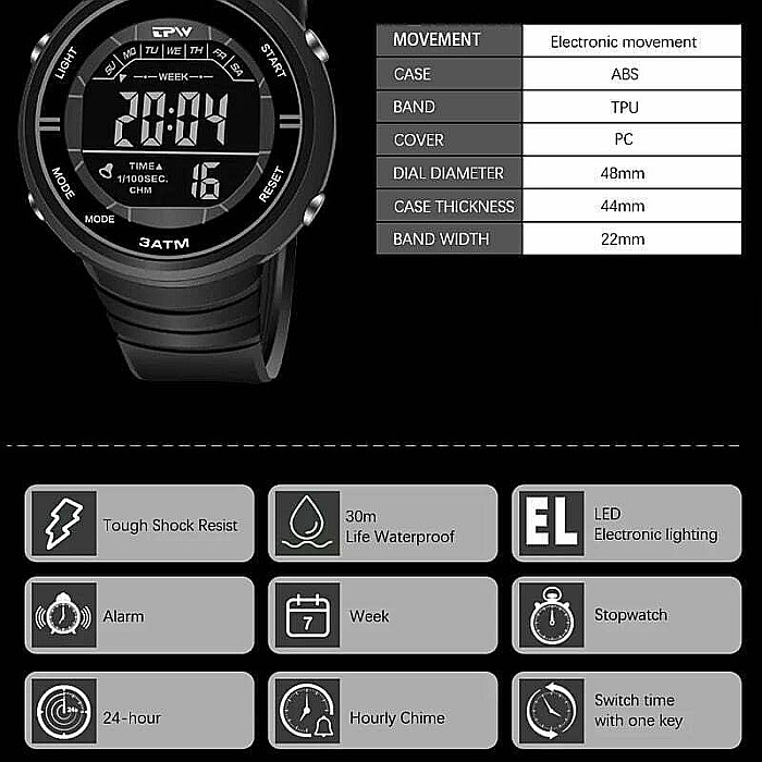 Ceas barbati pentru inot MBrands, rezistent la socuri, inot 2M [3]