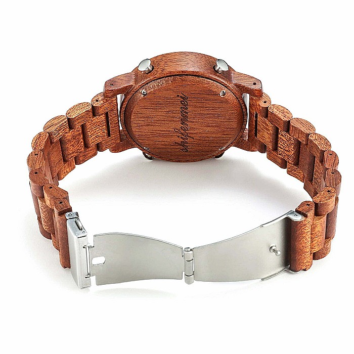 Ceas de barbati Shifenmei din lemn, curea din lemn, digital, cronograf, pedometru, Quartz [3]