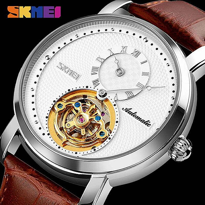 Ceas de barbati Skmei 9240 automatic tourbillon , curea din piele naturala [3]