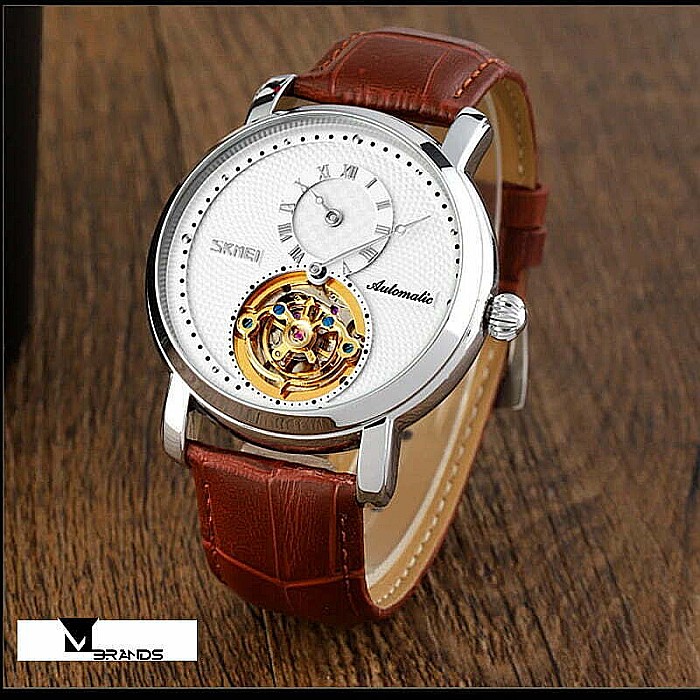 Ceas de barbati Skmei 9240 automatic tourbillon , curea din piele naturala [2]