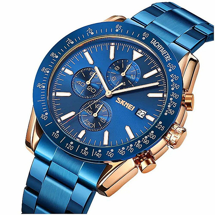 Ceas de barbati Skmei 9253 curea inox, afisaj data, chronograf [6]