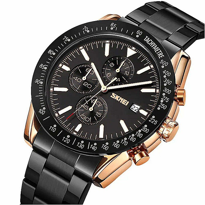 Ceas de barbati Skmei 9253 curea inox, afisaj data, chronograf [3]
