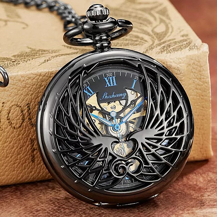 Ceas de buzunar MBrands,  skeleton, Mecanic, cu lant, stil vintage , vultur [4]